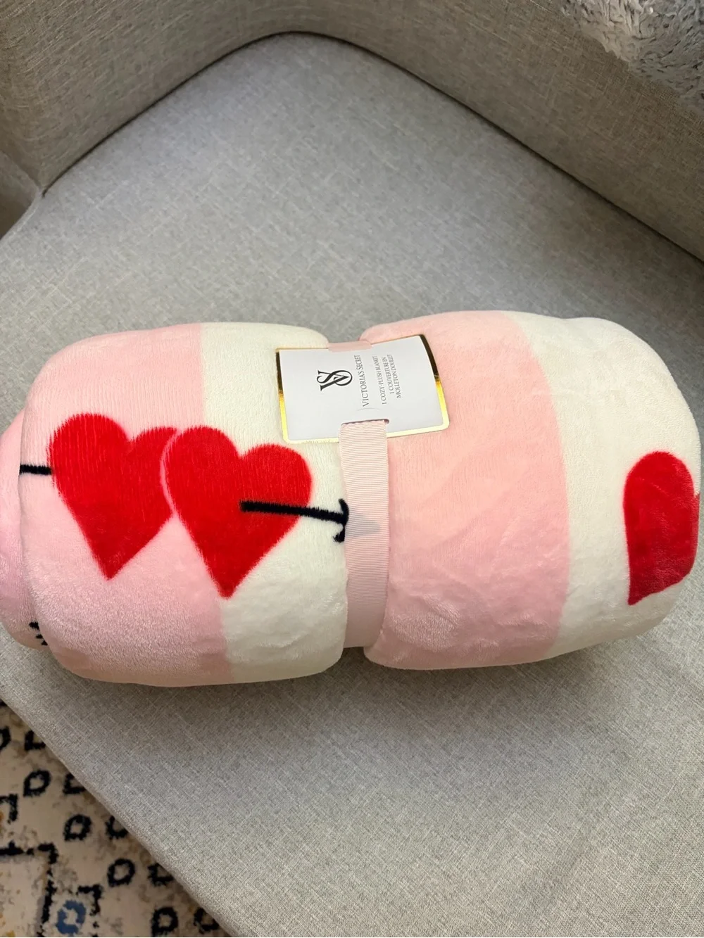 Victoria's Secret Pink and Red Heart Plush Throw Blanket